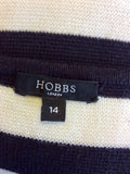 HOBBS NAVY BLUE & WHITE STRIPE DOUBLE BREASTED CARDIGAN SIZE 14