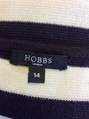 HOBBS NAVY BLUE & WHITE STRIPE DOUBLE BREASTED CARDIGAN SIZE 14