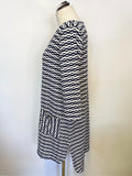 SAHARA NAVY BLUE & WHITE PATTERNED 3/4 SLEEVE STRETCH TUNIC DRESS SIZE M