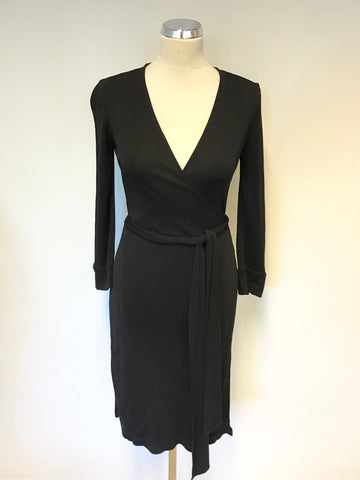 DIANE VON FURSTENBURG BLACK WRAP AROUND 3/4 SLEEVE DRESS SIZE 6 UK 10