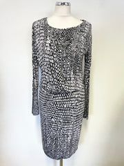 ARMANI EXCHANGE BLACK & WHITE PRINT STRETCH JERSEY PENCIL DRESS SIZE M
