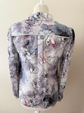 REISS MIA GREY & MAUVE HUES FLORAL PRINT LONG SLEEVE SILK SHIRT SIZE M