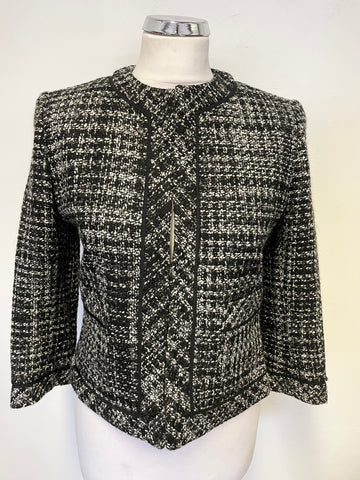MARKS & SPENCER BLACK MIX TWEED COLLARLESS JACKET SIZE 10