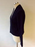 REISS NAVY BLUE KIRT SHORT MILANO STITCH CROPPED JACKET/ CARDIGAN SIZE XS