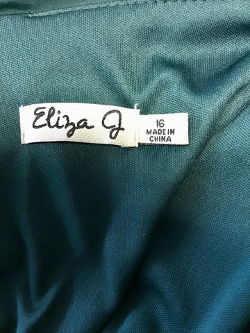 ELIZA J GREEN 3/4 SLEEVE TURN BACK CUFF SPECIAL OCCASION DRESS SIZE 16 UK 12/14