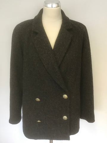 MULBERRY BLACK,GREY & BROWN TWEED WOOL DOUBLE BREASTED JACKET SIZE 8 FIT UK 10