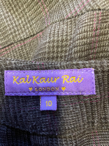 KAL KAUR RAI BROWN CHECK FLARED UNEVEN HEMLINE SKIRT SIZE 10