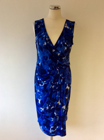 PHASE EIGHT BLUE & WHITE PRINT WRAP ACROSS DRESS SIZE 16