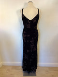 BRAND NEW PHASE EIGHT BLACK VELVET & BROWN BEADED FLORAL PRINT LONG EVENING DRESS SIZE 12