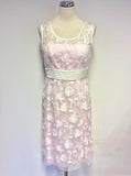 BRAND NEW DRESS CODE BY VEROMIA PINK LINED & SHEER WHITE EMBROIDERED OVERLAY DRESS & SHEER DUSTER COAT SIZE 18