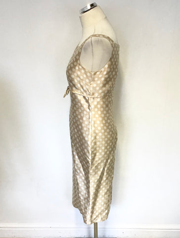 LK BENNETT GOLD & WHITE SPOT SILK BLEND SPECIAL OCCASION PENCIL DRESS & JACKET SIZE 10