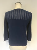 HOBBS BLUE COTTON & WOOL BLEND 3/4 SLEEVE COTTON & WOOL BLEND CARDIGAN SIZE S