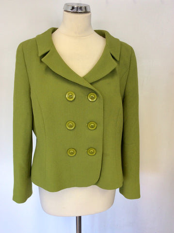 HOBBS GREEN PURE NEW WOOL DOUBLE BREASTED JACKET SIZE 16