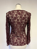COAST BURGUNDY LACE 3/4 SLEEVE FLUTED CUFF TOP SIZE 12