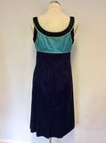 BODEN NAVY BLUE & TURQOUISE COTTON PENCIL DRESS SIZE 10L