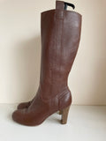 MARKS & SPENCER BROWN LEATHER KNEE LENGTH HEELED BOOTS SIZE 6/39.5