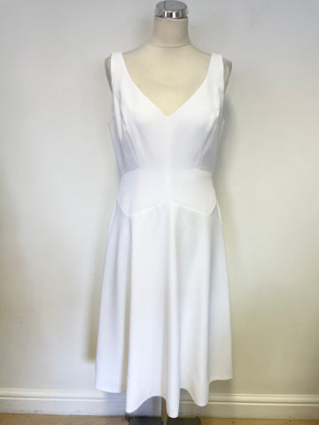 HOBBS INVITATION WHITE V NECKLINE SLEEVELESS FIT & FLARE SPECIAL OCCASION DRESS SIZE 12