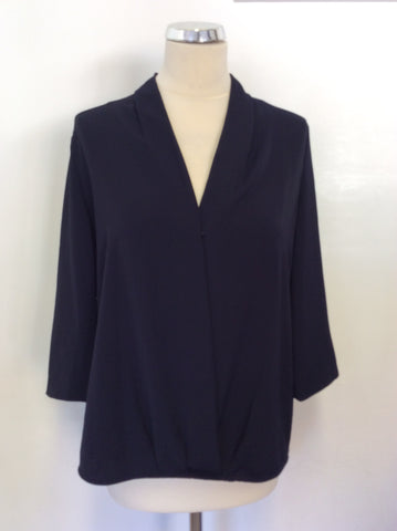 REISS KEATS MIDNIGHT BLUE WRAP ACROSS BLOUSE SIZE 10