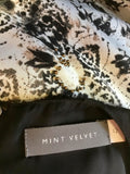 MINT VELVET BLACK TOP WITH BROWN & CREAM PRINTED SKIRT DRESS SIZE 12