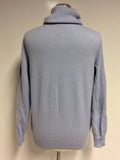 JAEGER LIGHT BLUE WOOL & CASHMERE POLO NECK JUMPER SIZE L