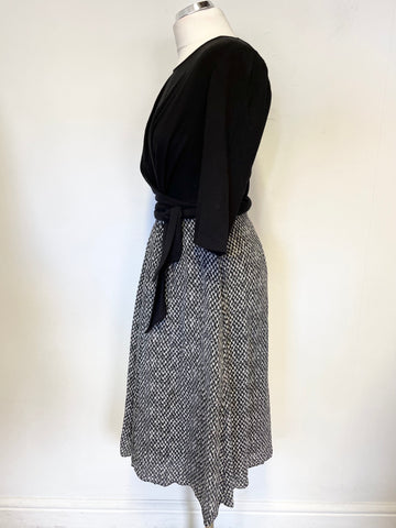 HOBBS BLACK STRETCH BODICE WITH GREY & BLACK SILK SKIRT DRESS SIZE 14