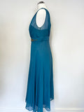 LK BENNETT TURQUOISE SILK JEWEL TRIM SLEEVELESS FIT & FLARE SPECIAL OCCASION DRESS SIZE 10
