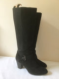 MARKS & SPENCER BLACK SUEDE BUCKLE TRIM ELASTICATED STRETCH KNEE LENGTH BOOTS SIZE 8/42