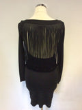 EMPORIO ARMANI BLACK OPEN FRINGED BACK LONG SLEEVE BODYCON DRESS SIZE 38 UK 6/8