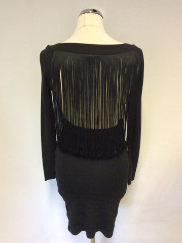 EMPORIO ARMANI BLACK OPEN FRINGED BACK LONG SLEEVE BODYCON DRESS SIZE 38 UK 6/8