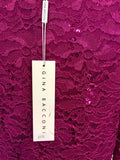 BRAND NEW GINA BACCONI FUSCHIA PINK SEQUIN LACE SPECIAL OCCASION DRESS SIZE 18