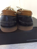 BRAND NEW SAMUEL WINDSOR NAVY BLUE,TAN & WHITE LEATHER DECK SHOES SIZE 8/42
