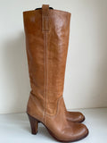 RUSSELL & BROMLEY TAN LEATHER KNEE LENGTH HEELED BOOTS SIZE 6.5/39.5