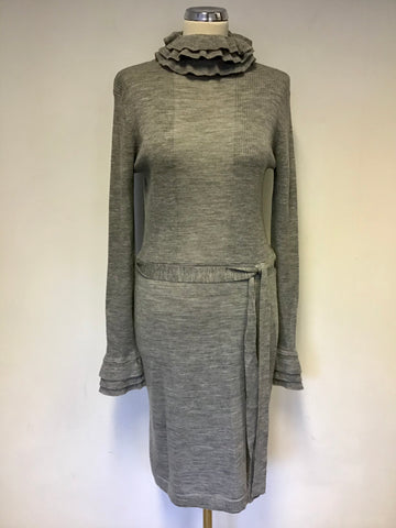 REISS FILLY GREY KNIT MERINO WOOL DRESS SIZE M