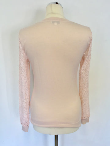 REISS CARA PALE PINK LACE SLEEVE JUMPER SIZE S