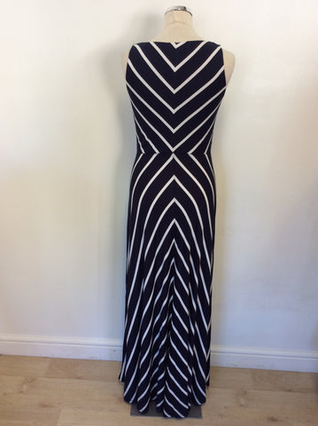 MONSOON NAVY BLUE & WHITE STRIPE MAXI DRESS SIZE 10