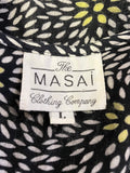 MASAI BLACK,WHITE & YELLOW PRINT V NECK 3/4 SLEEVE TUNIC/ SHORT DRESS SIZE L
