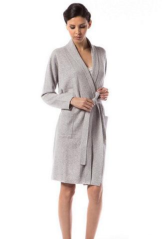 LAURENCE TAVERNIER FAWN WOOL & CASHMERE SHORT KNIT ROBE SIZE M