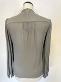 WHISTLES GREY SILK TIE NECK LONG SLEEVE BLOUSE SIZE 12