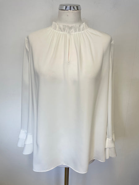HOBBS WHITE 3/4 SLEEVE FRILL TRIM BLOUSE/ TOP SIZE 12