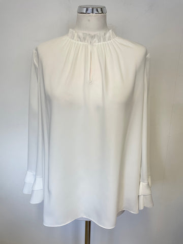 HOBBS WHITE 3/4 SLEEVE FRILL TRIM BLOUSE/ TOP SIZE 12