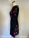 HOBBS NAVY BLUE FLORAL PRINT 3/4 SLEEVES A LINE DRESS SIZE 10