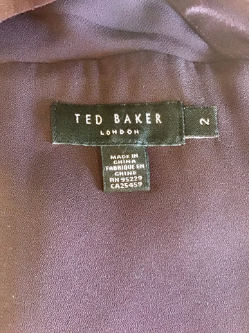 TED BAKER BURGUNDY SILK SLEEVELESS DIT & FLARE SPECIAL OCCASION DRESS SIZE 2 UK 10