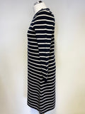 BRAND NEW JAEGER NAVY BLUE & WHITE STRIPE LONG SLEEVE KNIT DRESS SIZE S