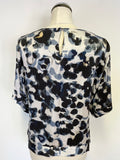 JIGSAW SILK BLACK & BLUE PATTERNED SHORT SLEEVE TOP SIZE 10