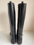 HOBBS BLACK LEATHER KNEE LENGTH BUCKLE TRIM LOW HEEL BOOTS SIZE 6/39
