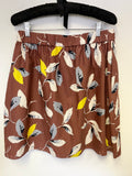BODEN BROWN,LEMON & GREY LEAF PRINT ELASTICATED WAIST COTTON SKIRT SIZE 12R
