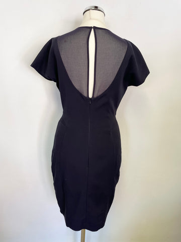 REISS BELLANNE NAVY BLUE MESH TRIM CAP SLEEVE PENCIL DRESS SIZE 8