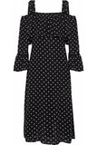 BRAND NEW GANNI BLACK & WHITE SPOT MONETTE GEORGETTE COLD SHOULDER MIDI DRESS SIZE 36 UK 10