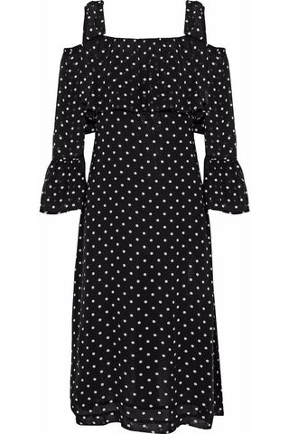 BRAND NEW GANNI BLACK & WHITE SPOT MONETTE GEORGETTE COLD SHOULDER MIDI DRESS SIZE 36 UK 10