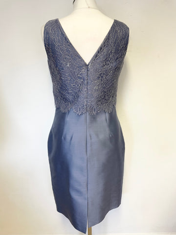 HOBBS INVITATION BLUE LACE TOP PENCIL DRESS & FITTED JACKET SUIT SIZE 10/12